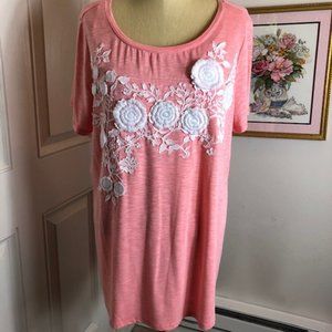 Coral Peach Embroidered T-Shirt (NWT)